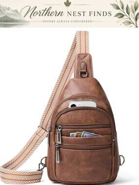 Vegan Leather Sling Bag 7 Zipper Pockets Crossbody Fanny Pack Travel